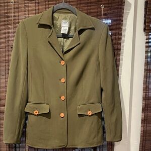 Herve Leger Khaki Blazer with Coral Buttons